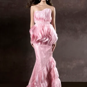 Tanika Bandeau Layered Floor Length Fishtail Dress